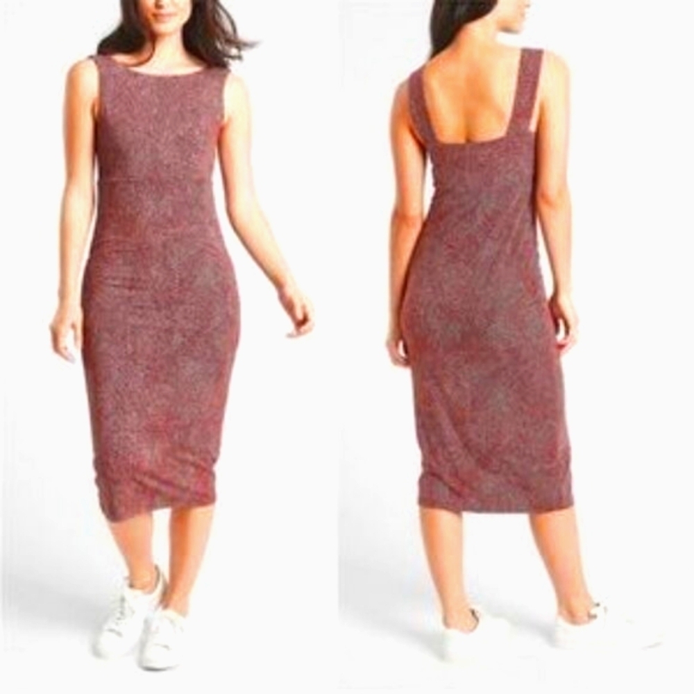 Athleta Santorini Low Back Midi Dress Size LP Stretch Semi-fitted Empire Waist